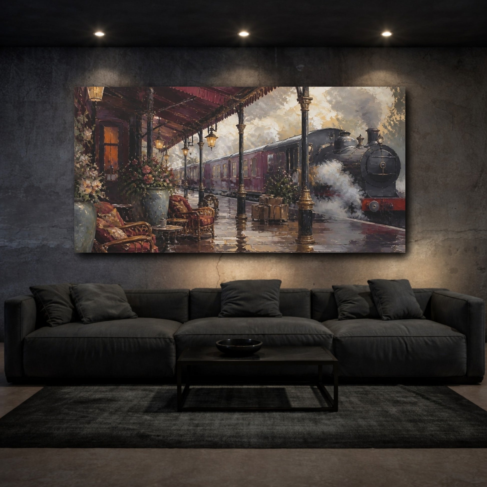 Mockup 3. Victorian Steam Train Station shown as canvas print