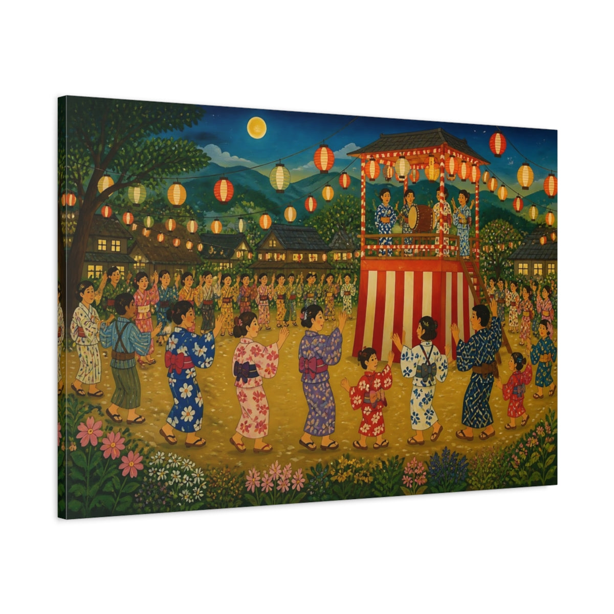 Main Mockup. Village Bon Odori Dance shown as canvas print