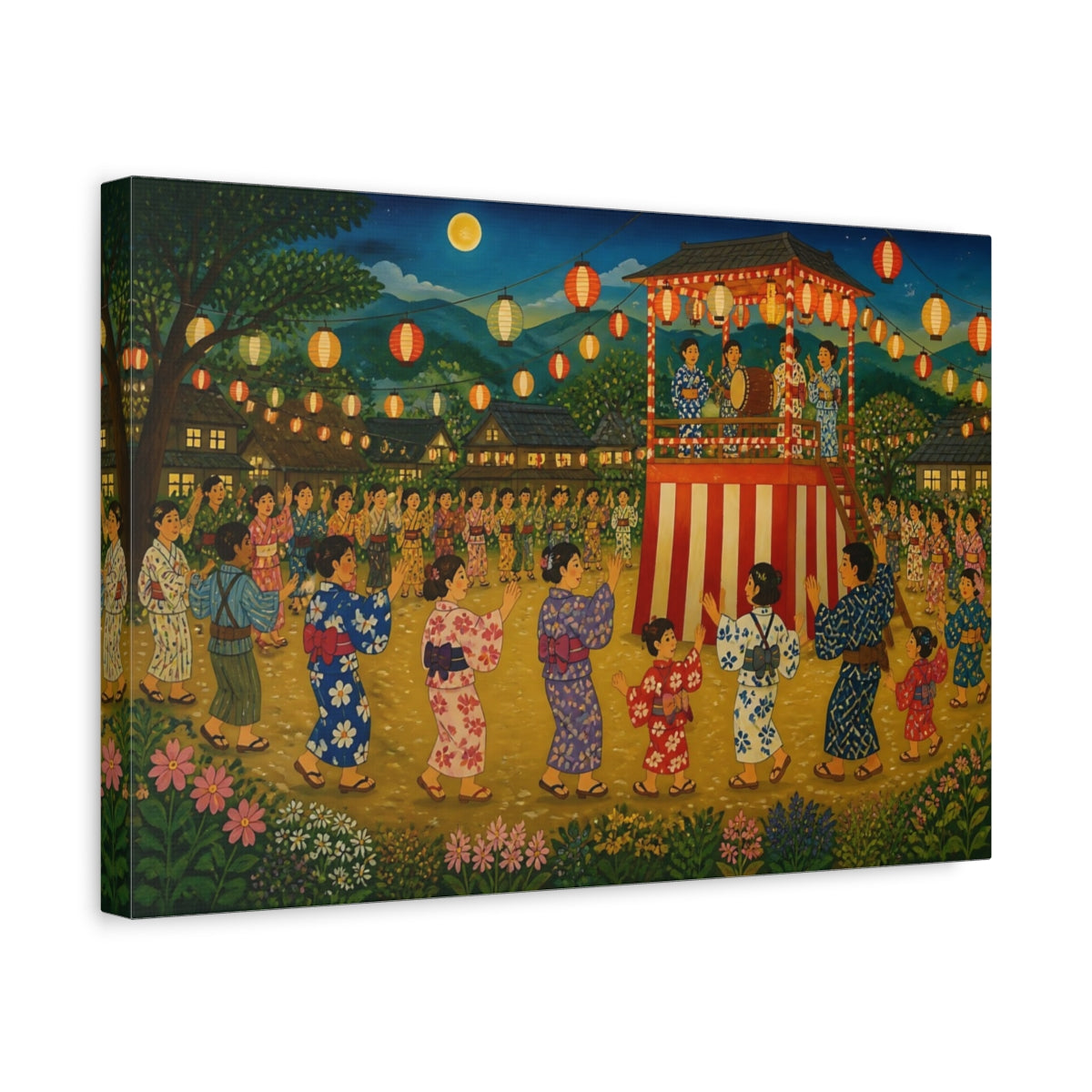 Side Mockup 4. Village Bon Odori Dance shown as canvas print