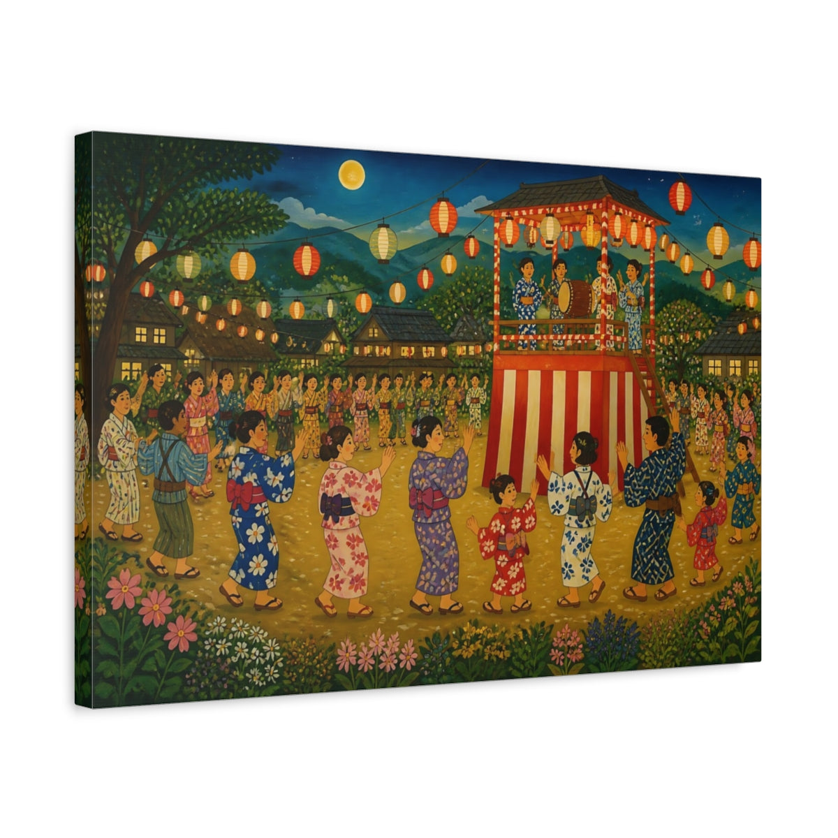 Side Mockup 3. Village Bon Odori Dance shown as canvas print
