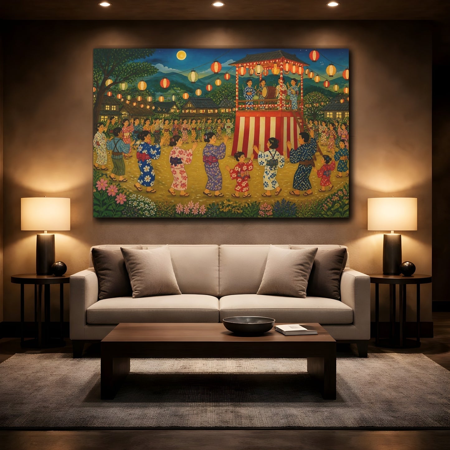 Mockup 2. Village Bon Odori Dance shown as canvas print