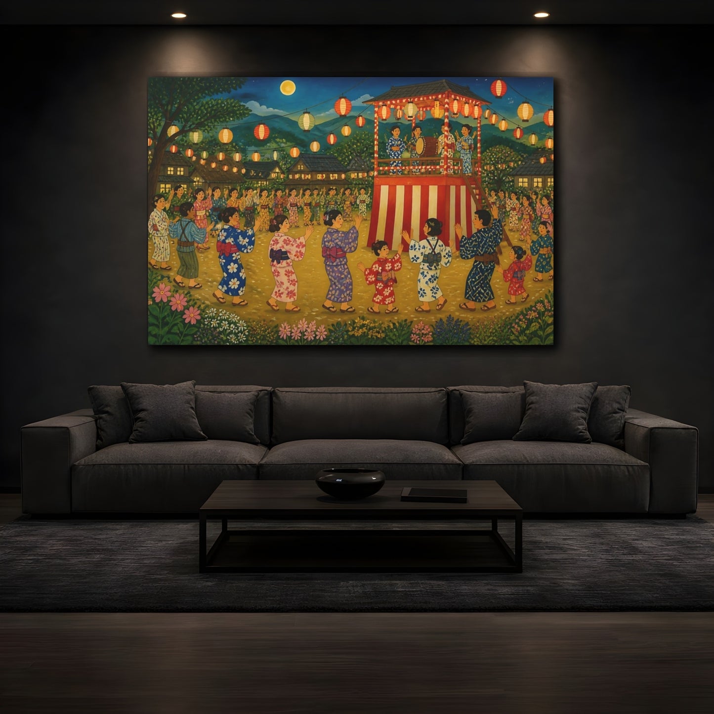 Mockup 3. Village Bon Odori Dance shown as canvas print