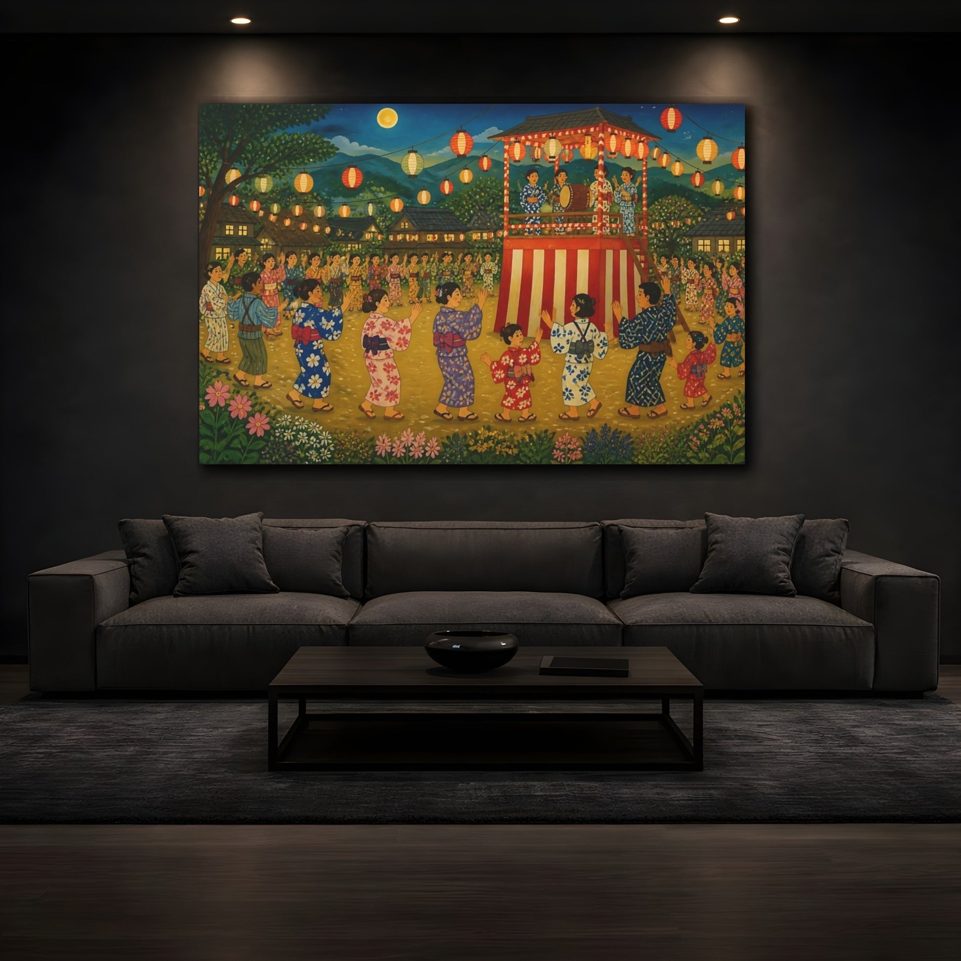 Mockup 3. Village Bon Odori Dance shown as canvas print