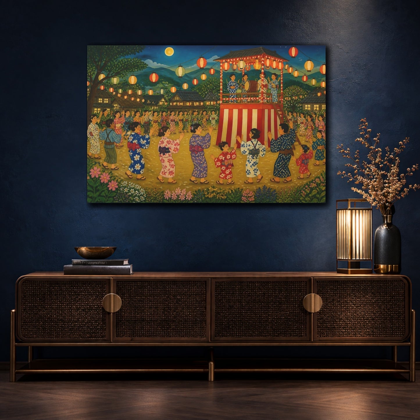 Mockup 4. Village Bon Odori Dance shown as canvas print