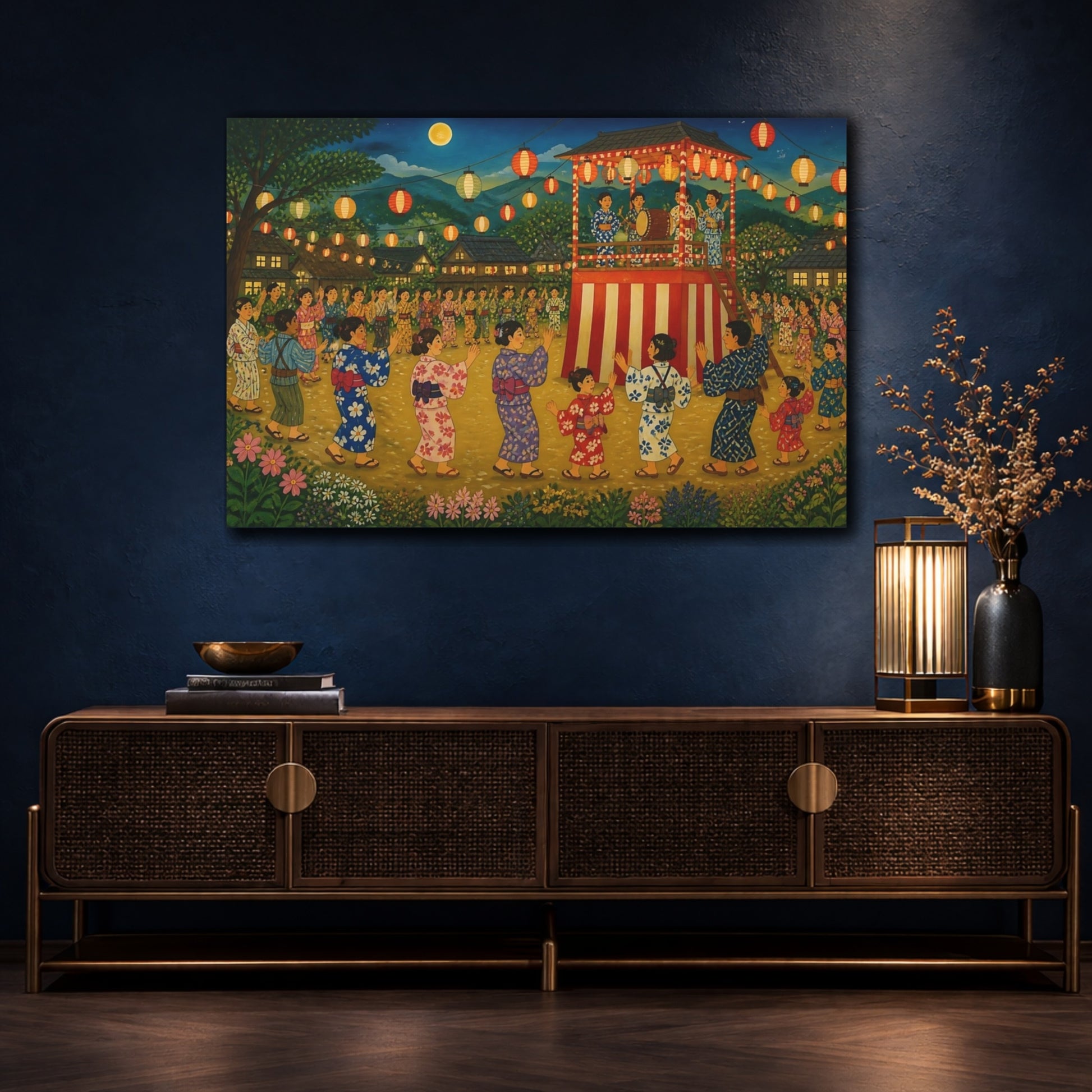 Mockup 4. Village Bon Odori Dance shown as canvas print