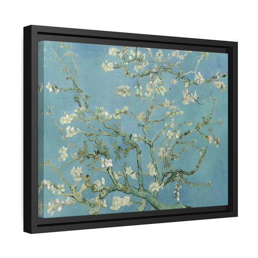 Vincent Van Gogh Almond Blossom Tree - Framed Canvas Wall Art Print in Black Pinewood Frame