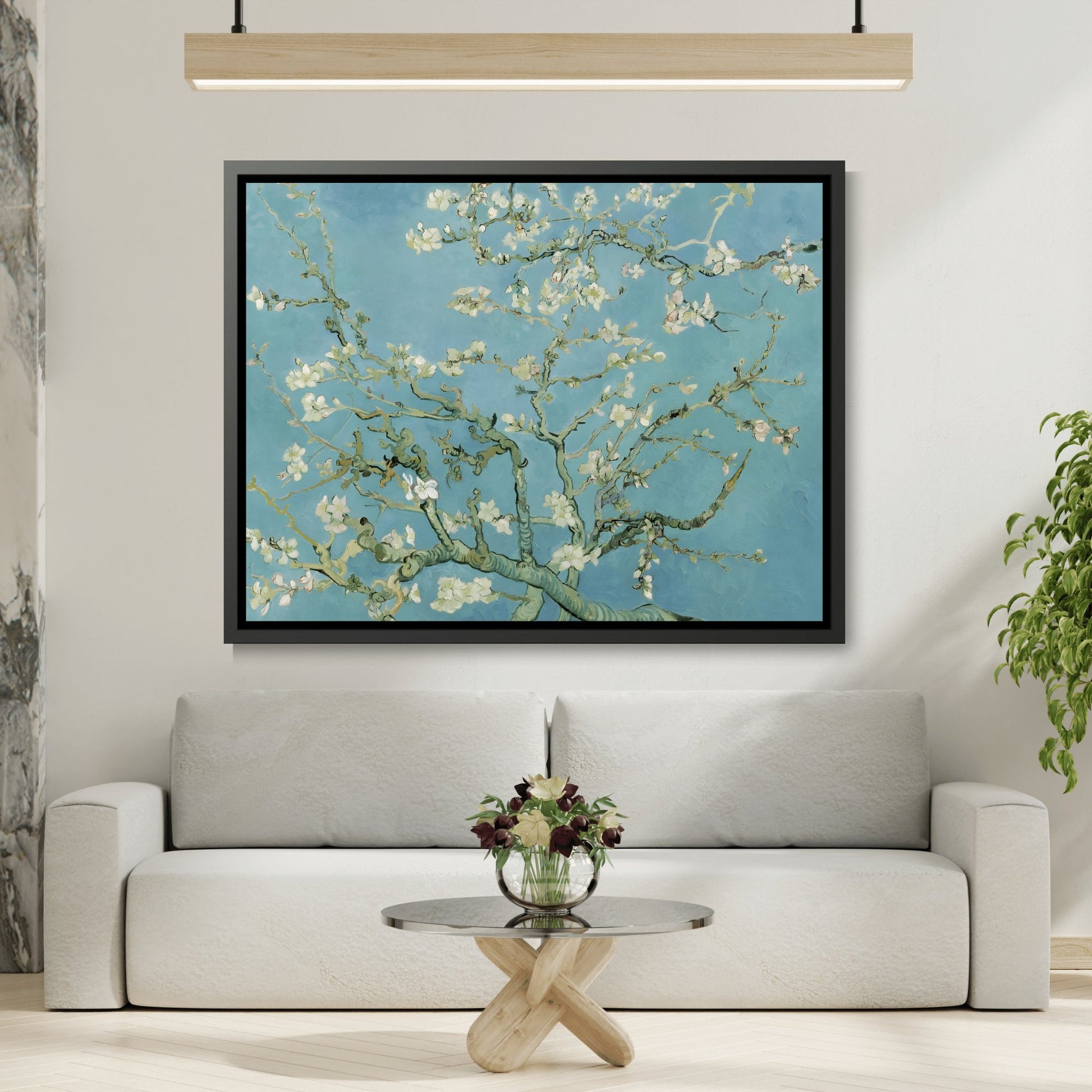 Vincent Van Gogh Almond Blossom Tree - Framed Canvas Wall Art Print in Black Pinewood Frame