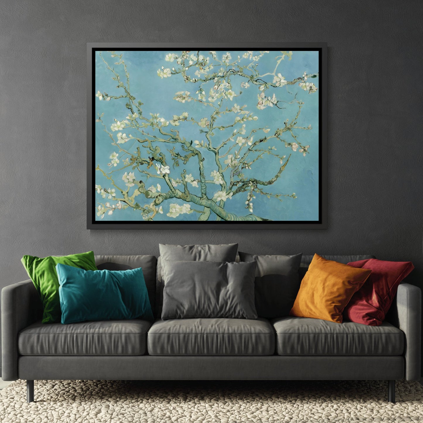 Vincent Van Gogh Almond Blossom Tree - Framed Canvas Wall Art Print in Black Pinewood Frame