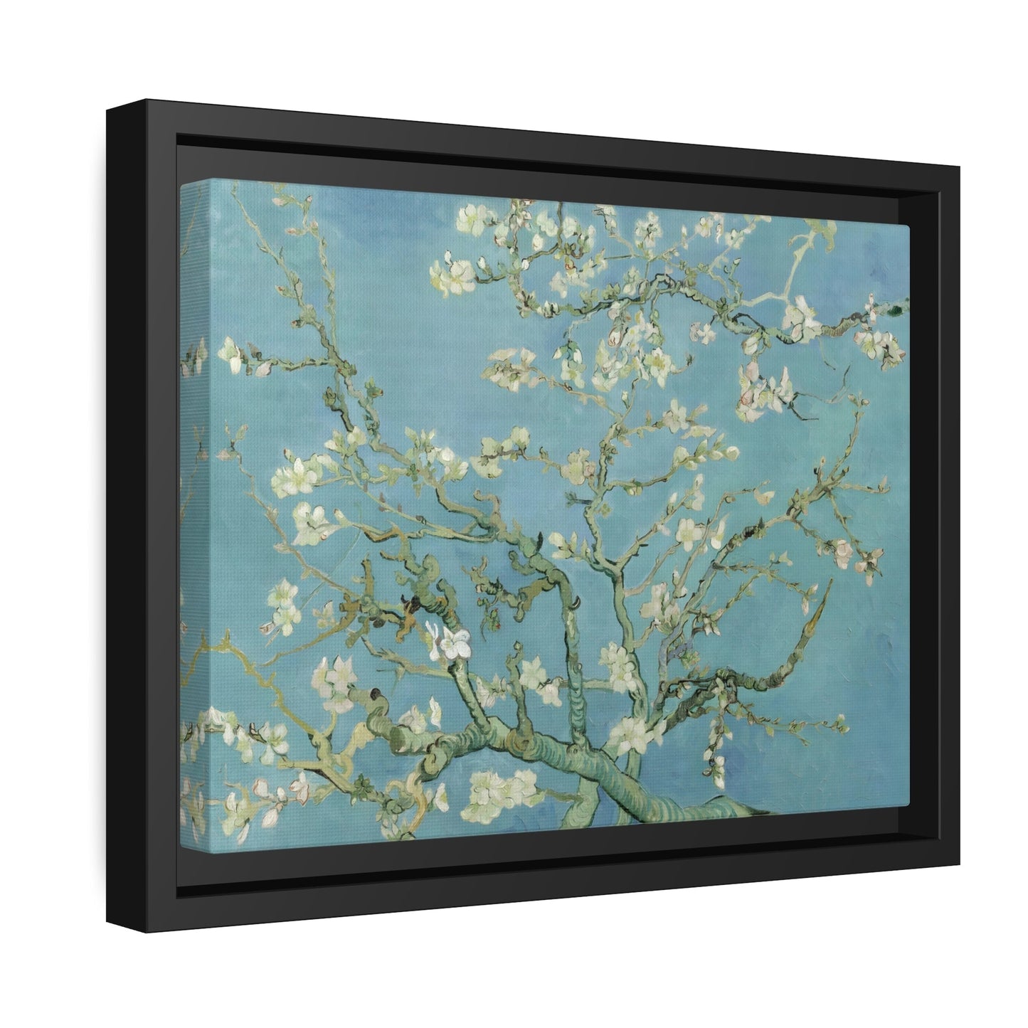 Vincent Van Gogh Almond Blossom Tree - Framed Canvas Wall Art Print in Black Pinewood Frame