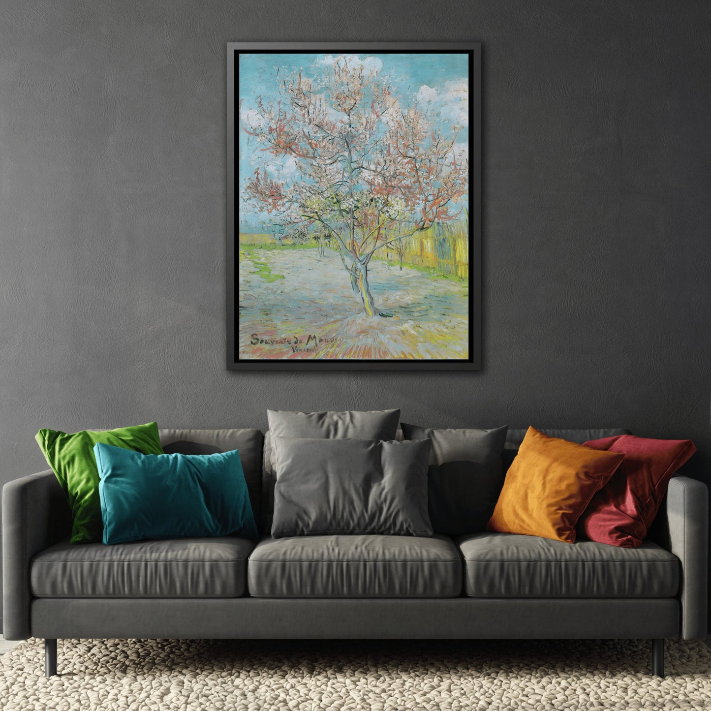 Vincent van Gogh Flowering Orchards - Framed Canvas Wall Art Print in Black Frame