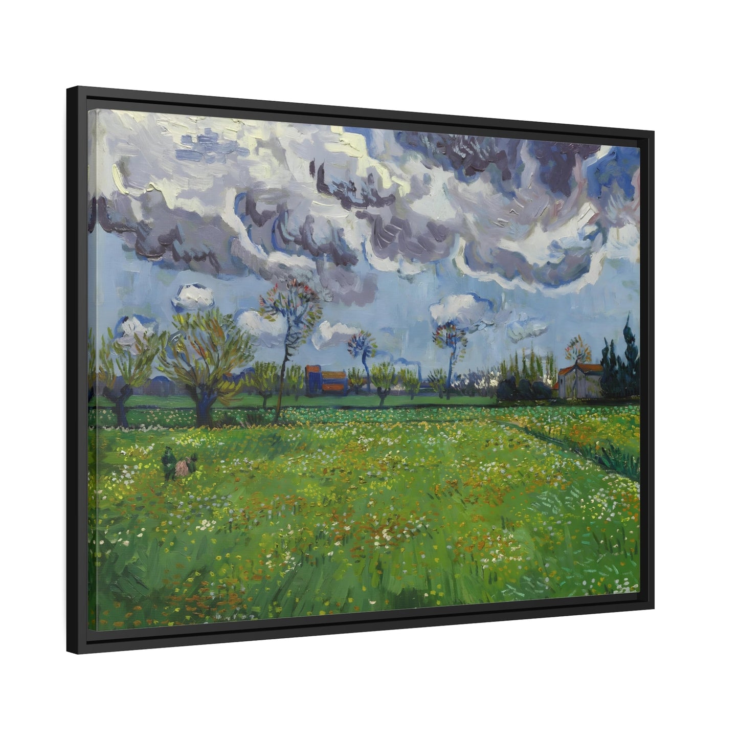 Vincent van Gogh Landscape Under a Turbulent Sky - Famous Framed Canvas Wall Art Print in Black Pinewood Frame