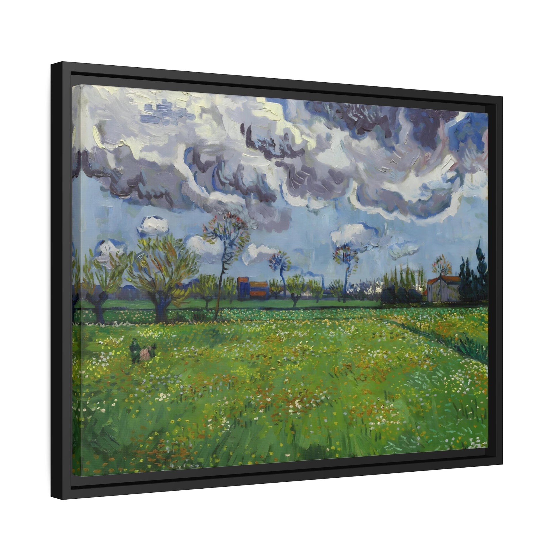 Vincent van Gogh Landscape Under a Turbulent Sky - Famous Framed Canvas Wall Art Print in Black Pinewood Frame