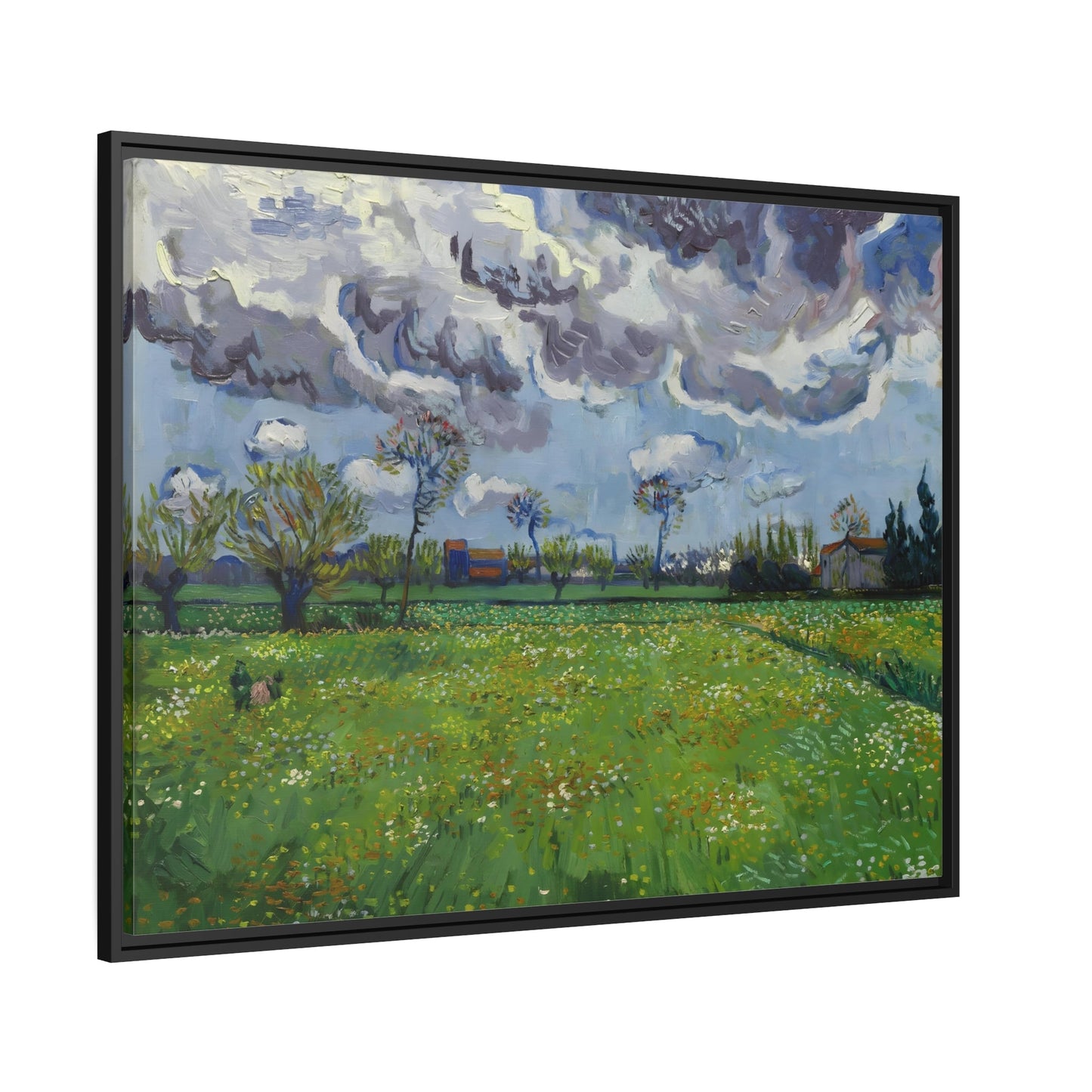 Vincent van Gogh Landscape Under a Turbulent Sky - Famous Framed Canvas Wall Art Print in Black Pinewood Frame