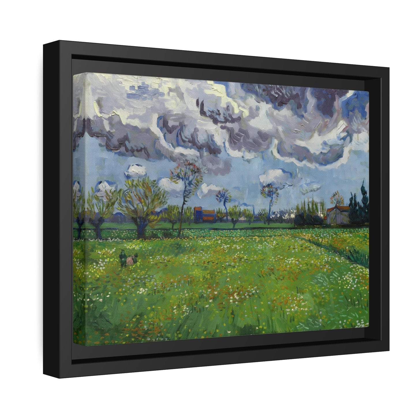 Vincent van Gogh Landscape Under a Turbulent Sky - Famous Framed Canvas Wall Art Print in Black Pinewood Frame