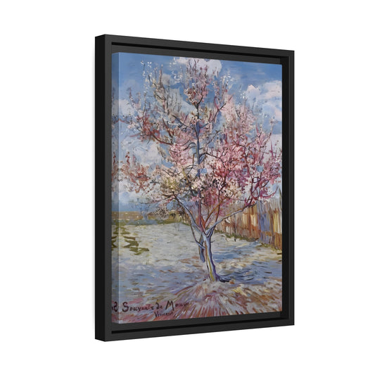 Vincent van Gogh Pink Peach Tree - Framed Canvas Wall Art Print in Black Frame