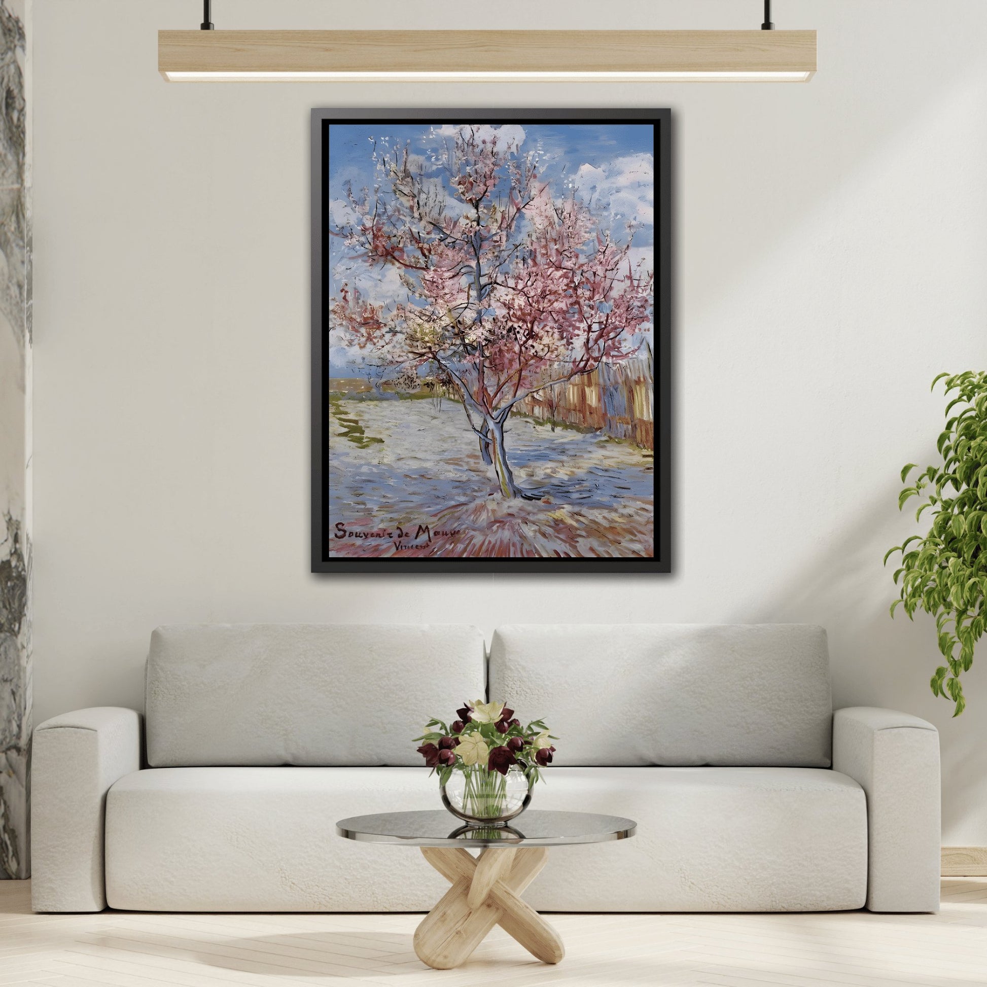 Vincent van Gogh Pink Peach Tree - Framed Canvas Wall Art Print in Black Frame