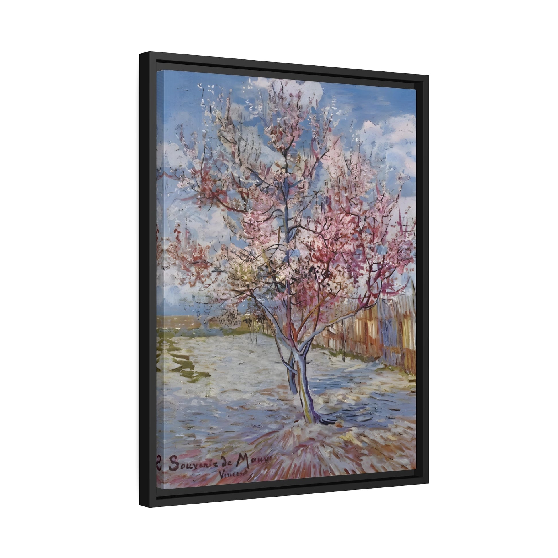 Vincent van Gogh Pink Peach Tree - Framed Canvas Wall Art Print in Black Frame