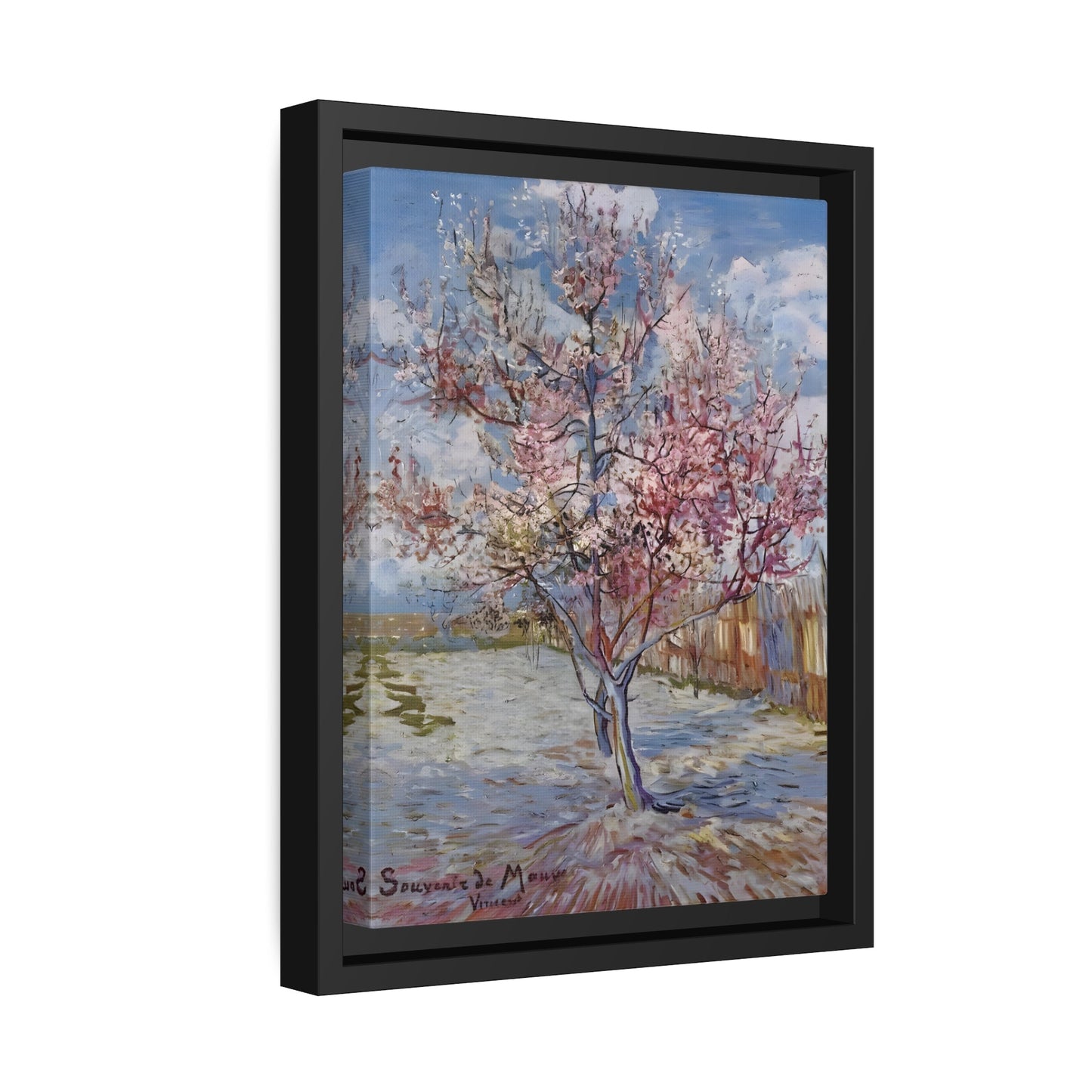 Vincent van Gogh Pink Peach Tree - Framed Canvas Wall Art Print in Black Frame