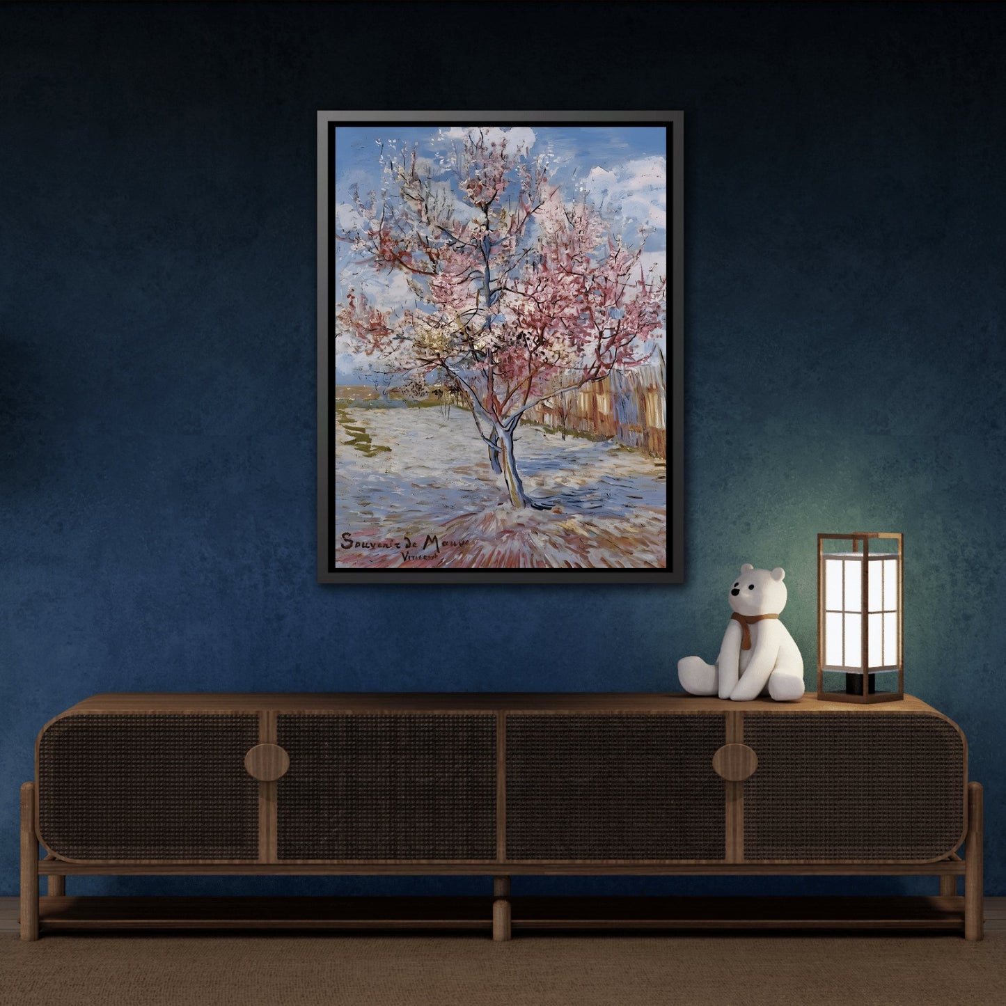 Vincent van Gogh Pink Peach Tree - Framed Canvas Wall Art Print in Black Frame