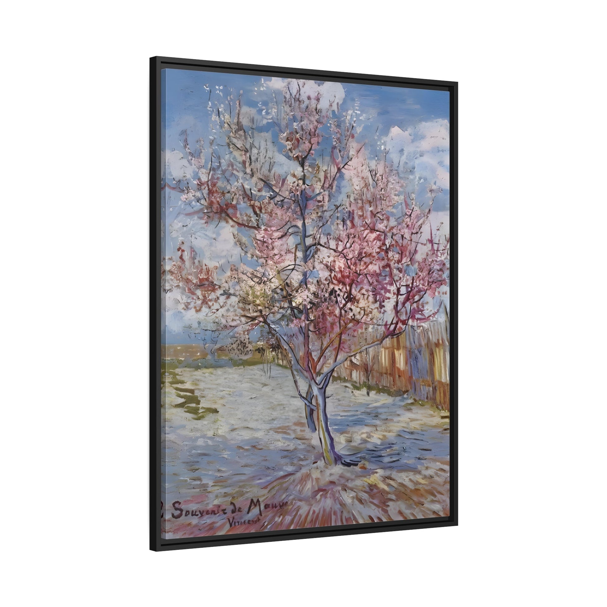 Vincent van Gogh Pink Peach Tree - Framed Canvas Wall Art Print in Black Frame