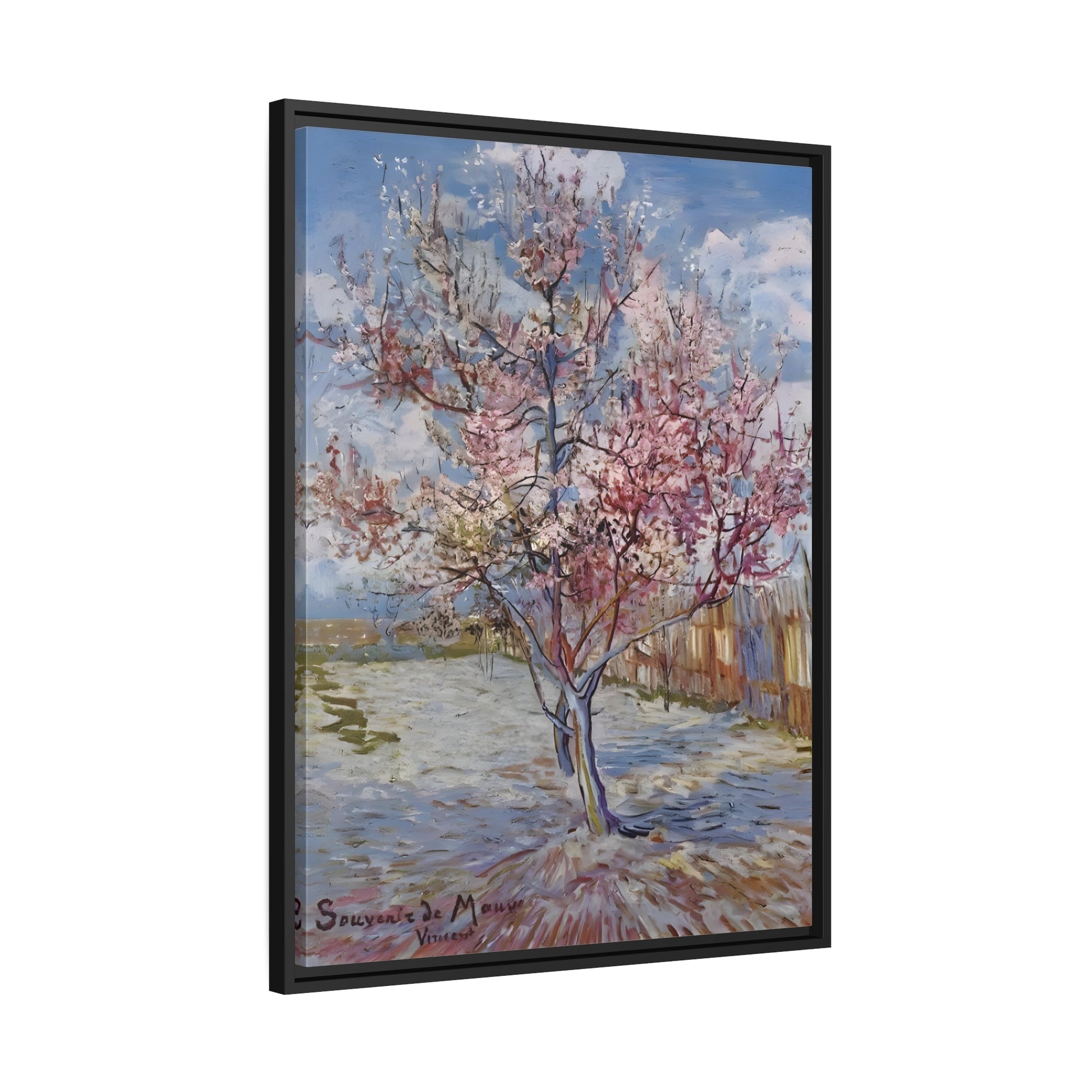 Vincent van Gogh Pink Peach Tree - Framed Canvas Wall Art Print in Black Frame