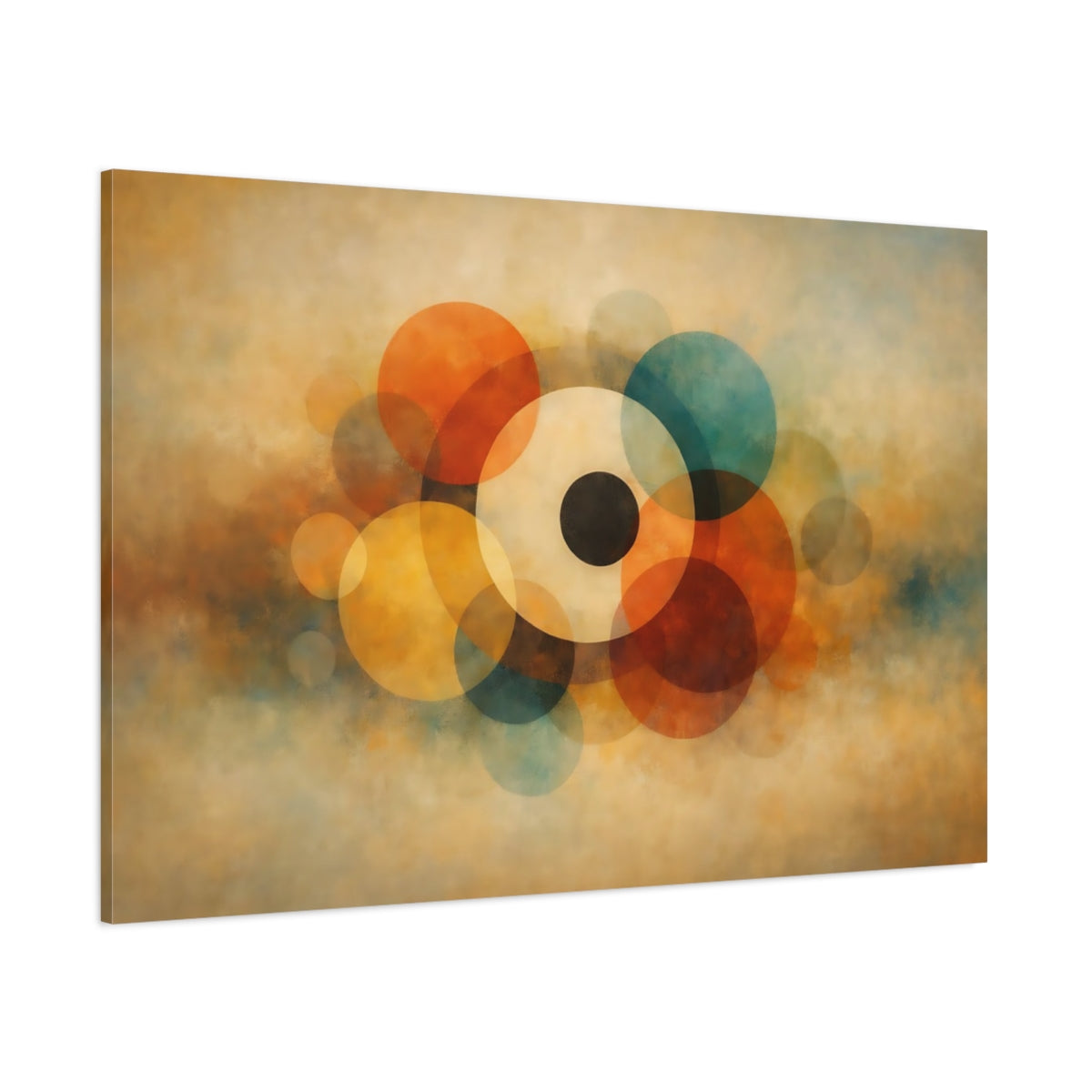 Main Mockup. Vintage Abstract Circles shown as stretched canvas wall art