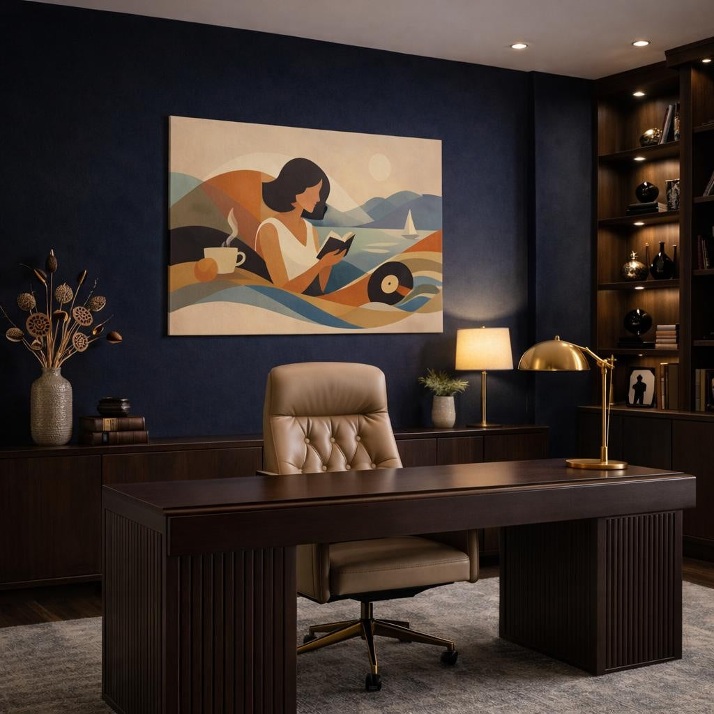 Vintage Abstract Motion shown as canvas wall art in a luxury executive office