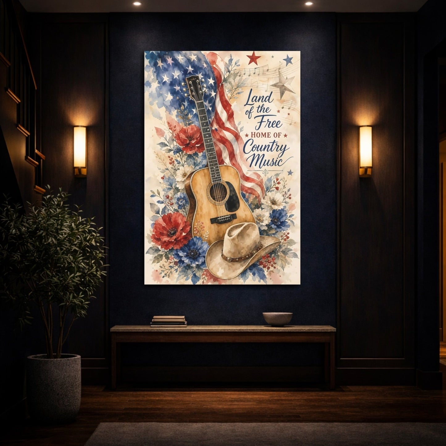 Vintage Acoustic Guitar Country Art Canvas Print – Living Room, Above Console Table - YesArtYes