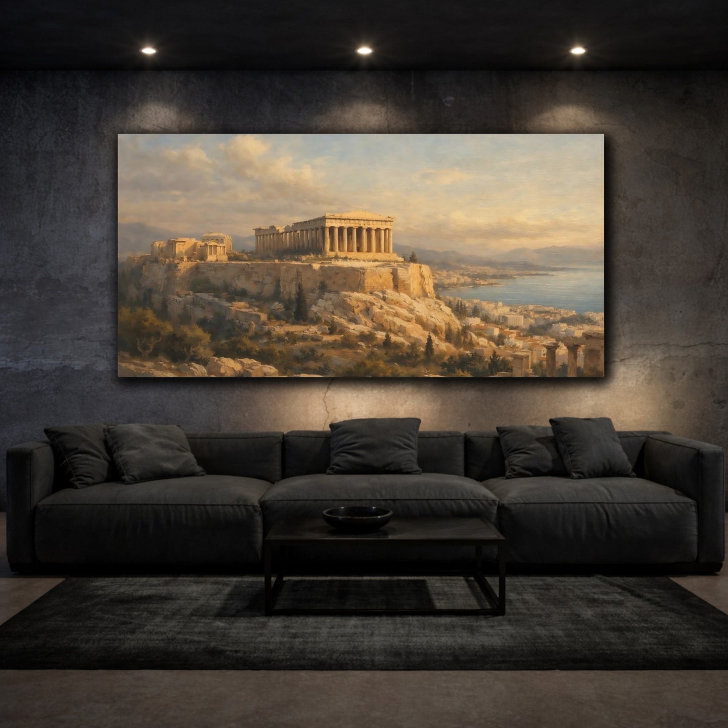 Mockup 2. Vintage Acropolis Golden Hour Landscape shown as stretched canvas wall art