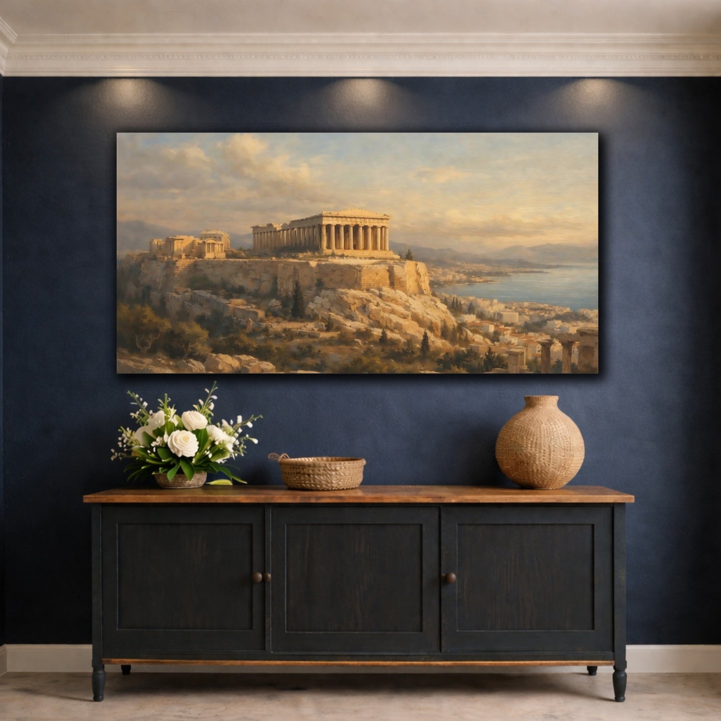 Mockup 4. Vintage Acropolis Golden Hour Landscape shown as stretched canvas wall art