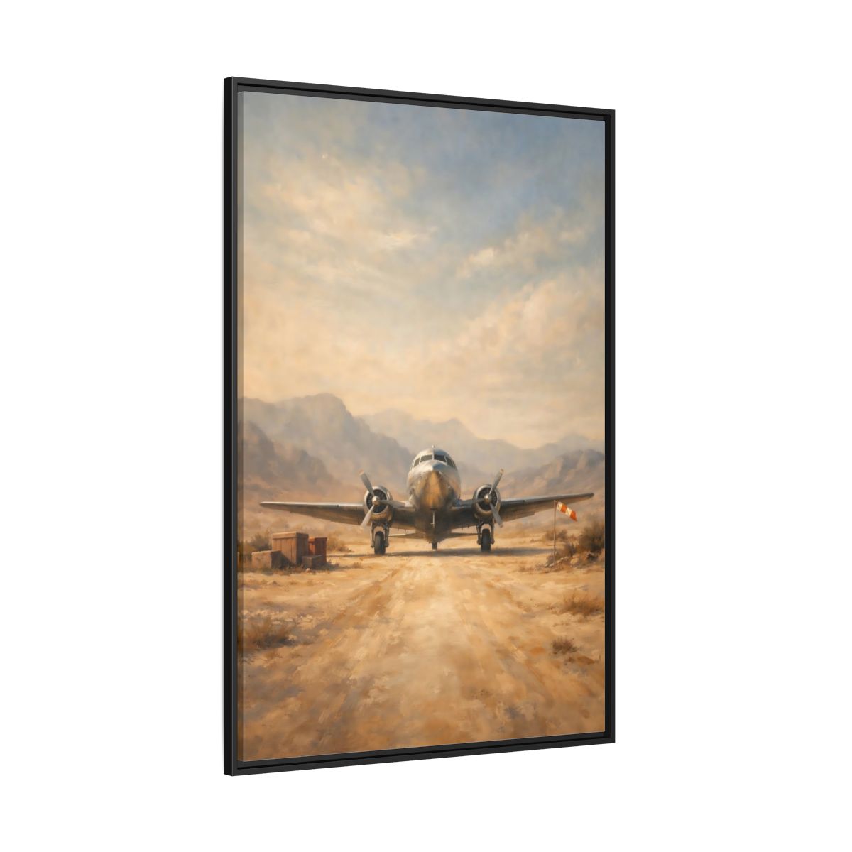 Main Mockup. Vintage Airplane Desert Airplane shown as stretched canvas wall art