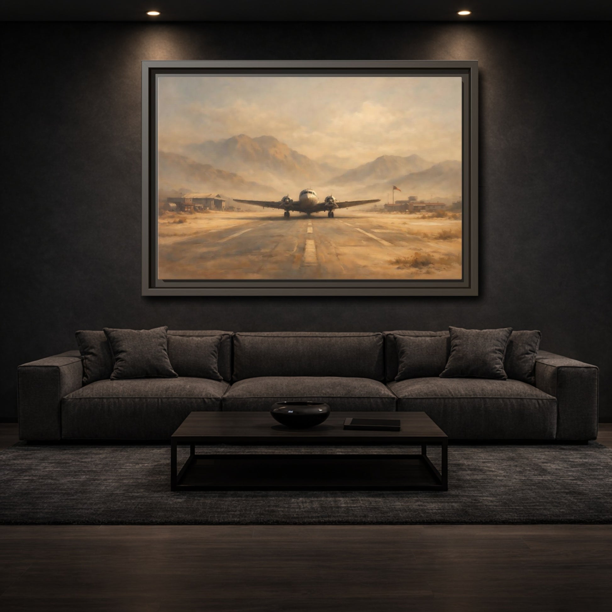 Mockup 2. Vintage Airplane Desert Airplane shown as stretched canvas wall art