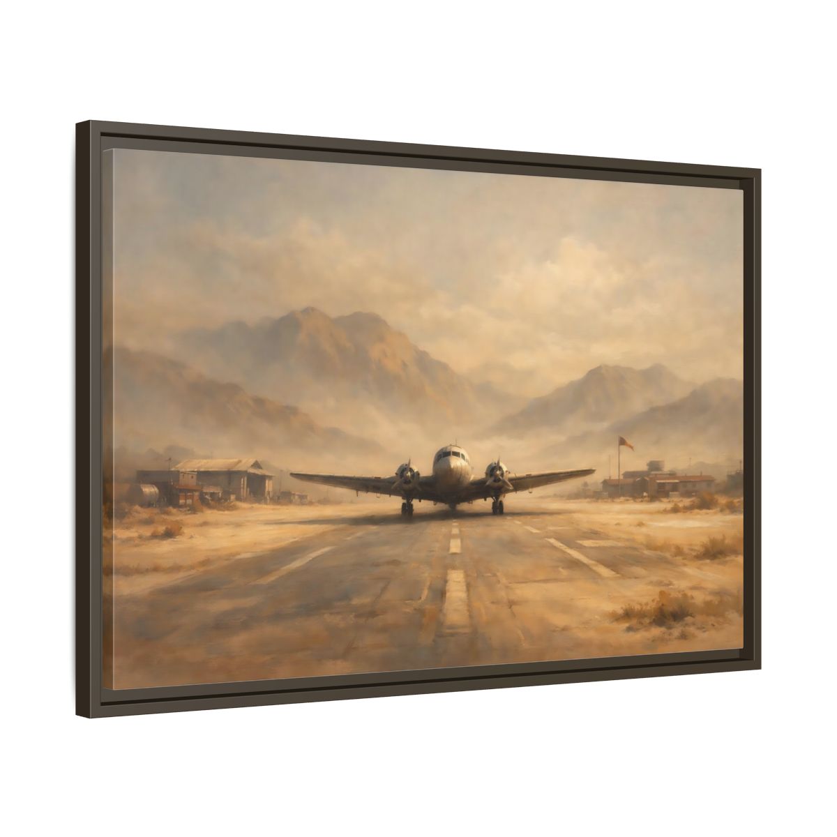 Side Mockup 11. Vintage Airplane Desert Airplane shown as stretched canvas wall art