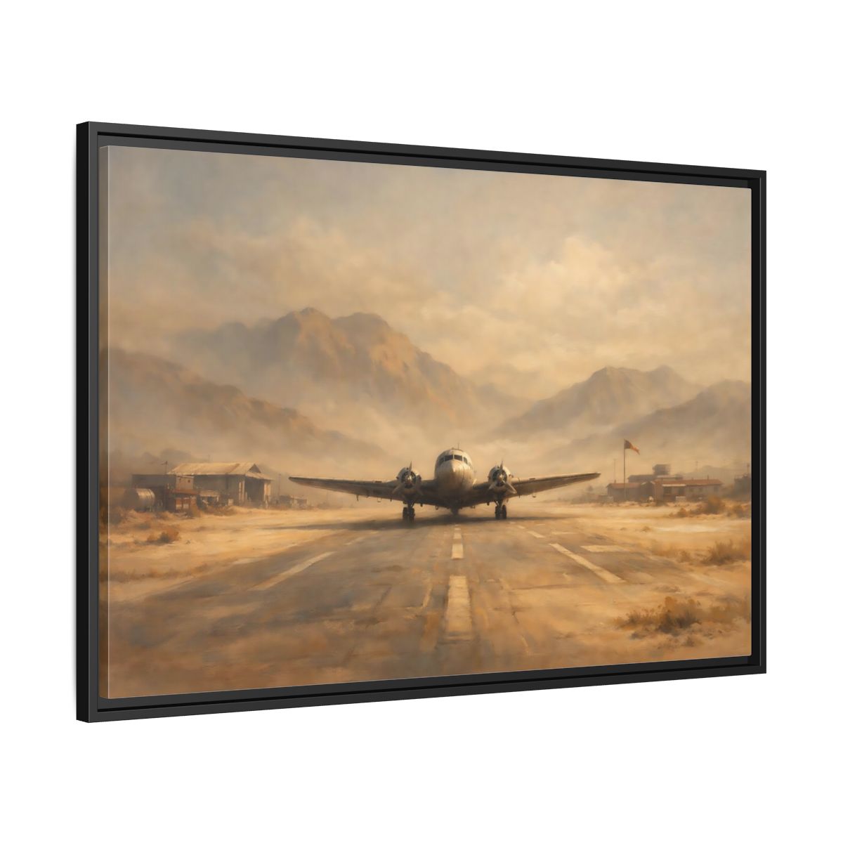 Side Mockup 13. Vintage Airplane Desert Airplane shown as stretched canvas wall art