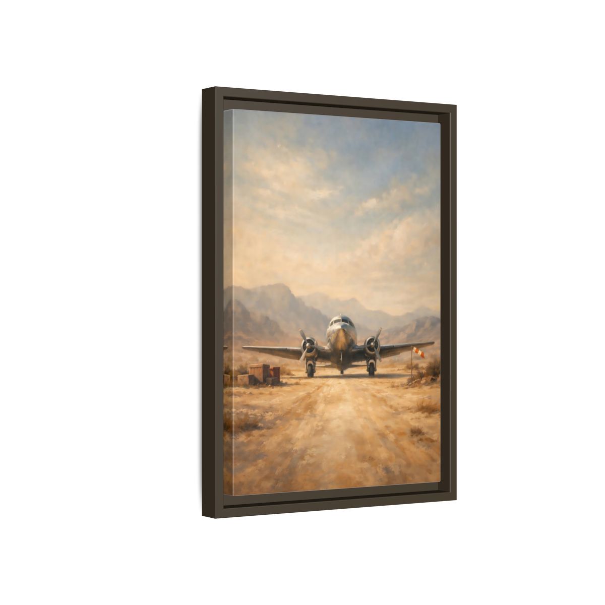 Side Mockup 5. Vintage Airplane Desert Airplane shown as stretched canvas wall art