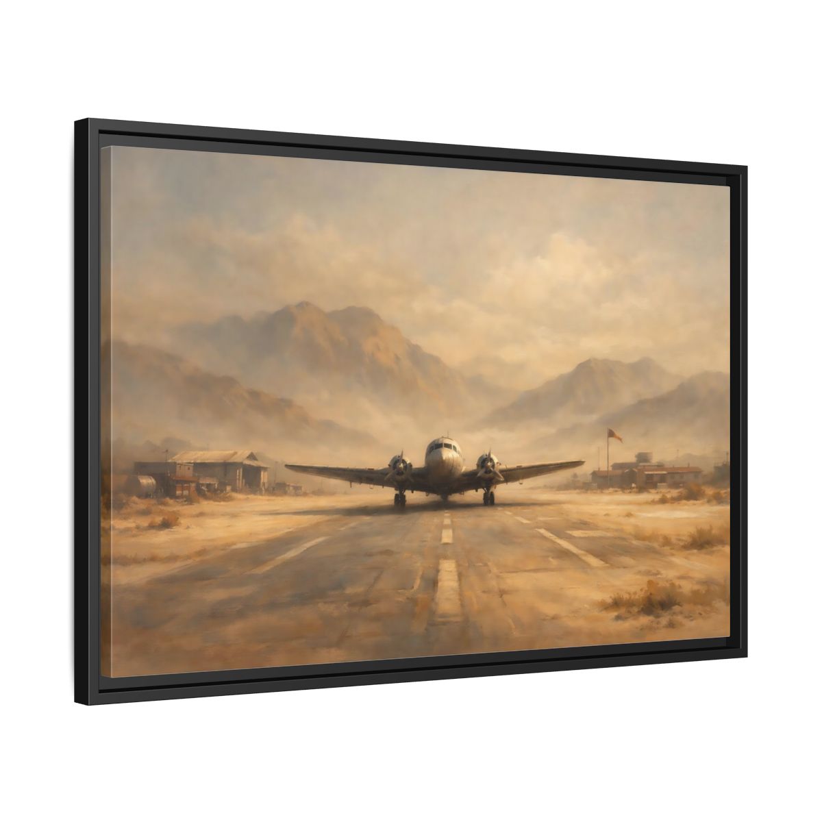 Side Mockup 14. Vintage Airplane Desert Airplane shown as stretched canvas wall art