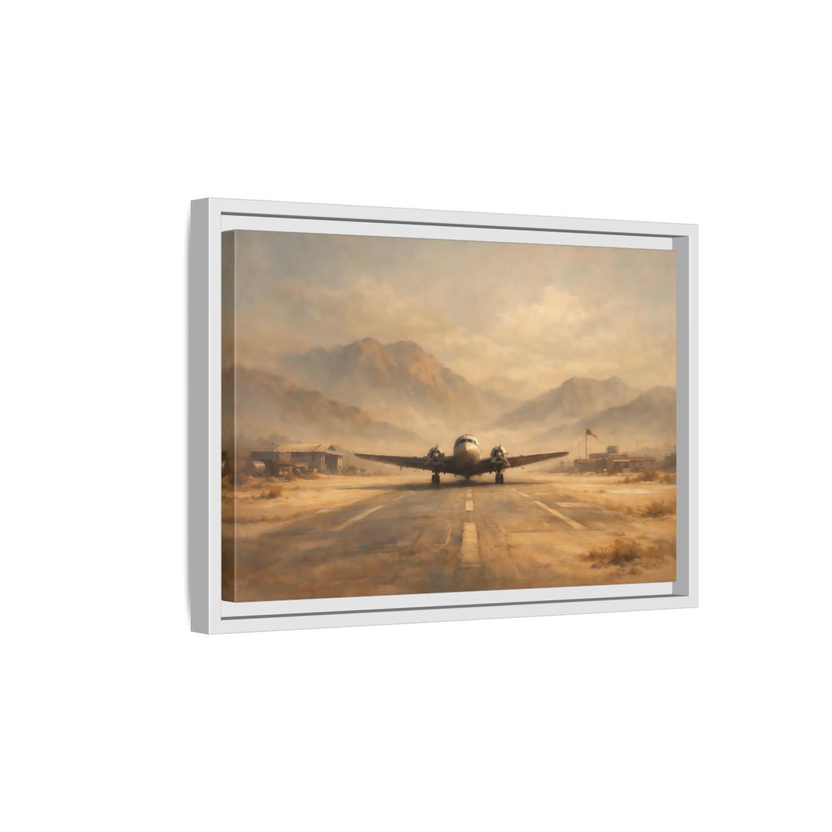 Side Mockup 4. Vintage Airplane Desert Airplane shown as stretched canvas wall art