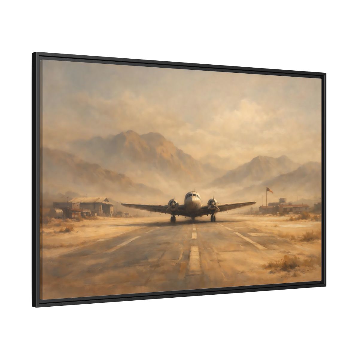 Side Mockup 12. Vintage Airplane Desert Airplane shown as stretched canvas wall art