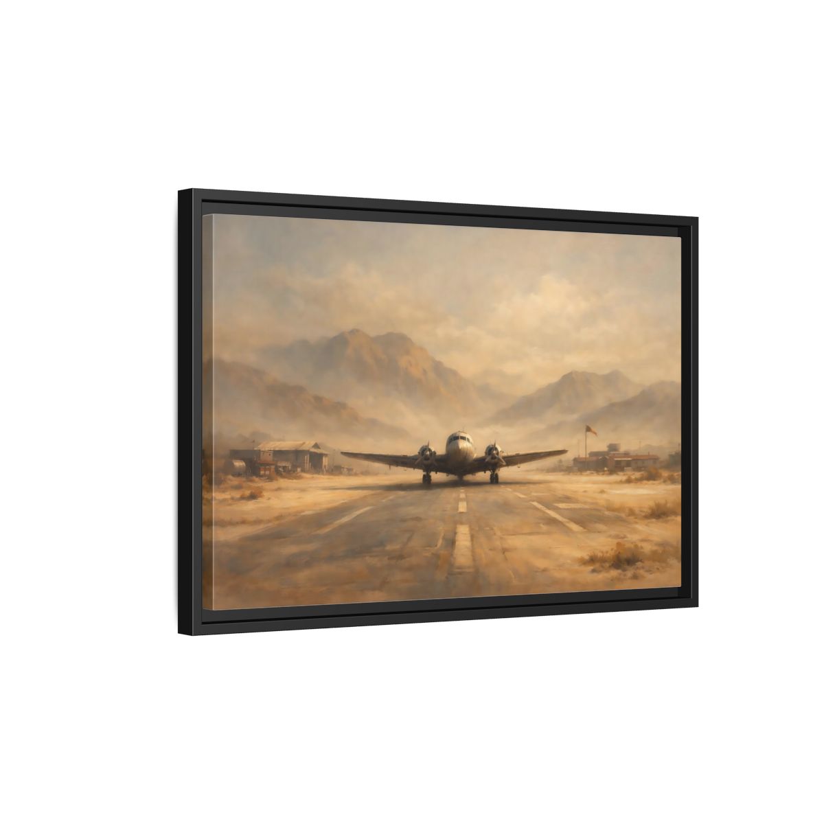 Side Mockup 3. Vintage Airplane Desert Airplane shown as stretched canvas wall art