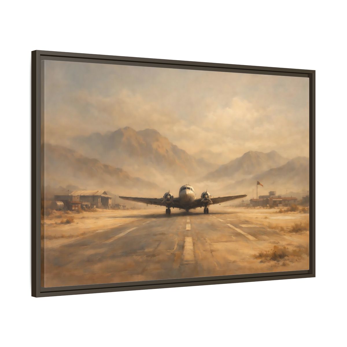 Side Mockup 9. Vintage Airplane Desert Airplane shown as stretched canvas wall art