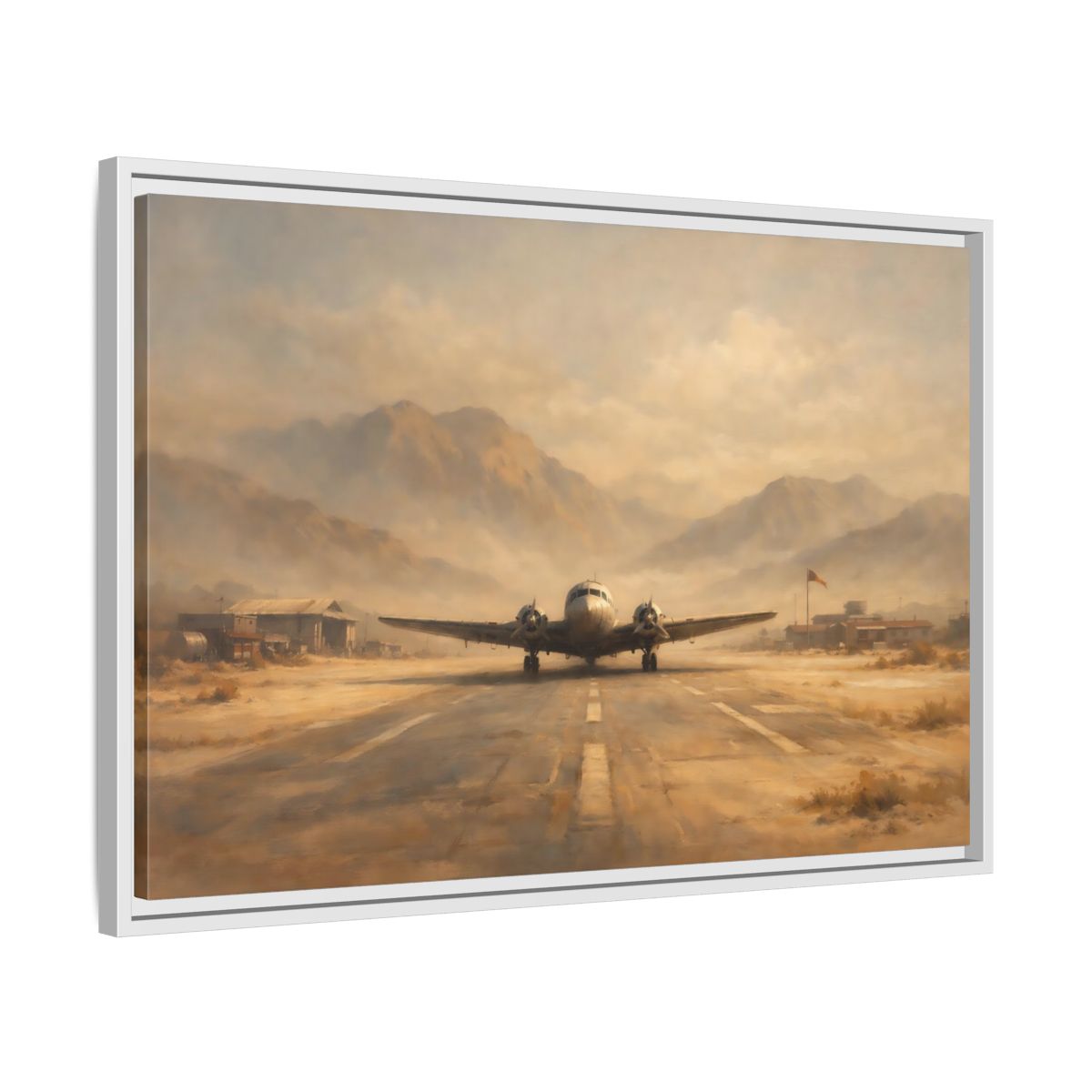 Side Mockup 10. Vintage Airplane Desert Airplane shown as stretched canvas wall art