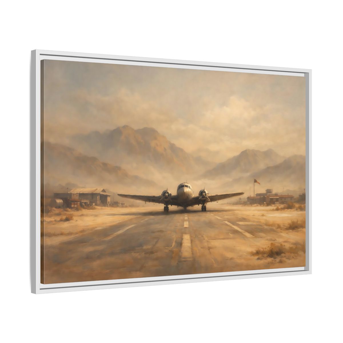 Side Mockup 8. Vintage Airplane Desert Airplane shown as stretched canvas wall art