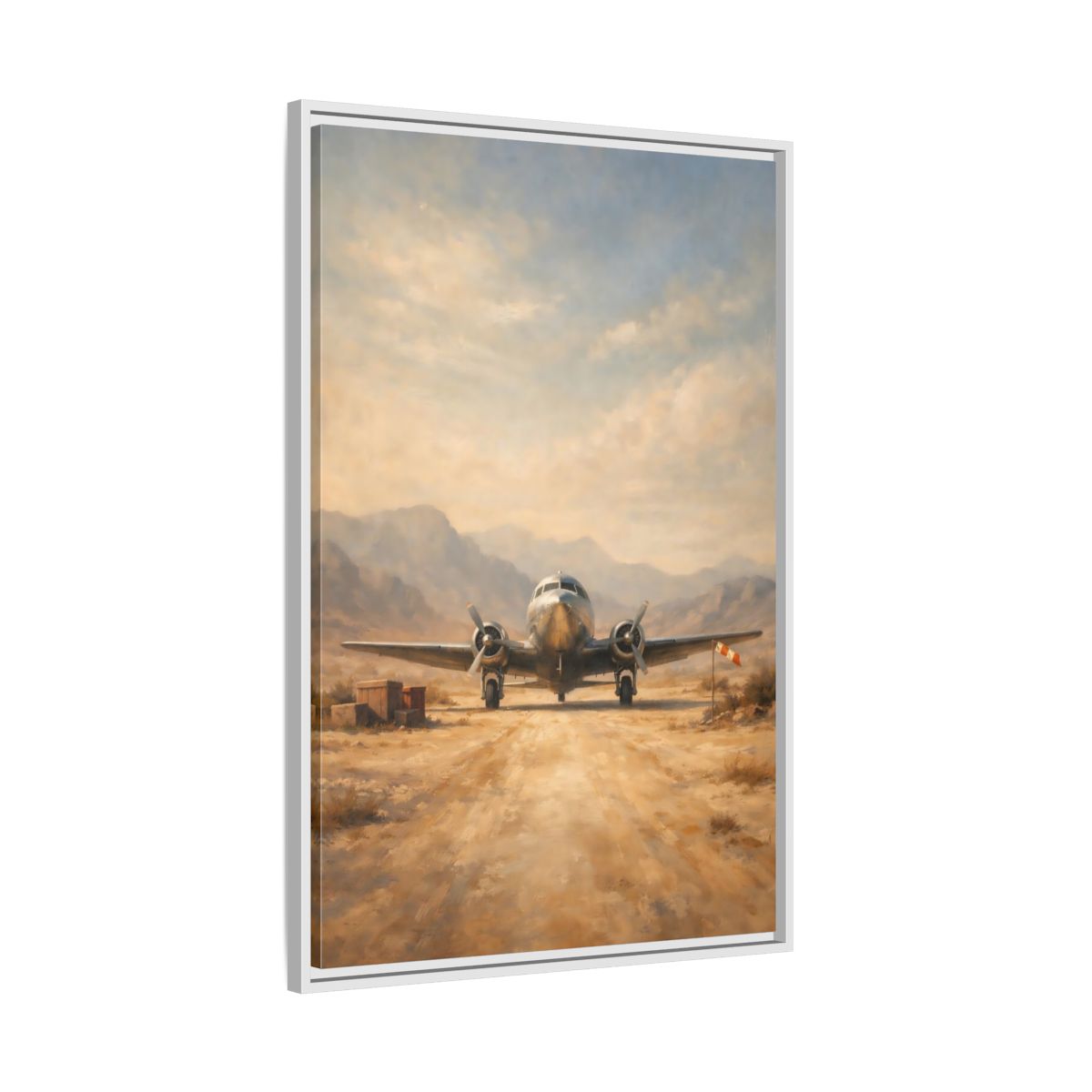 Side Mockup 9. Vintage Airplane Desert Airplane shown as stretched canvas wall art