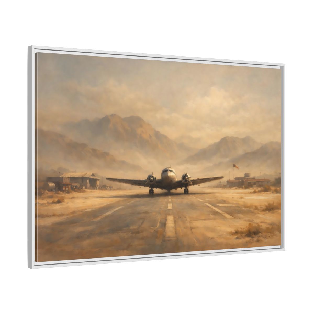 Side Mockup 7. Vintage Airplane Desert Airplane shown as stretched canvas wall art
