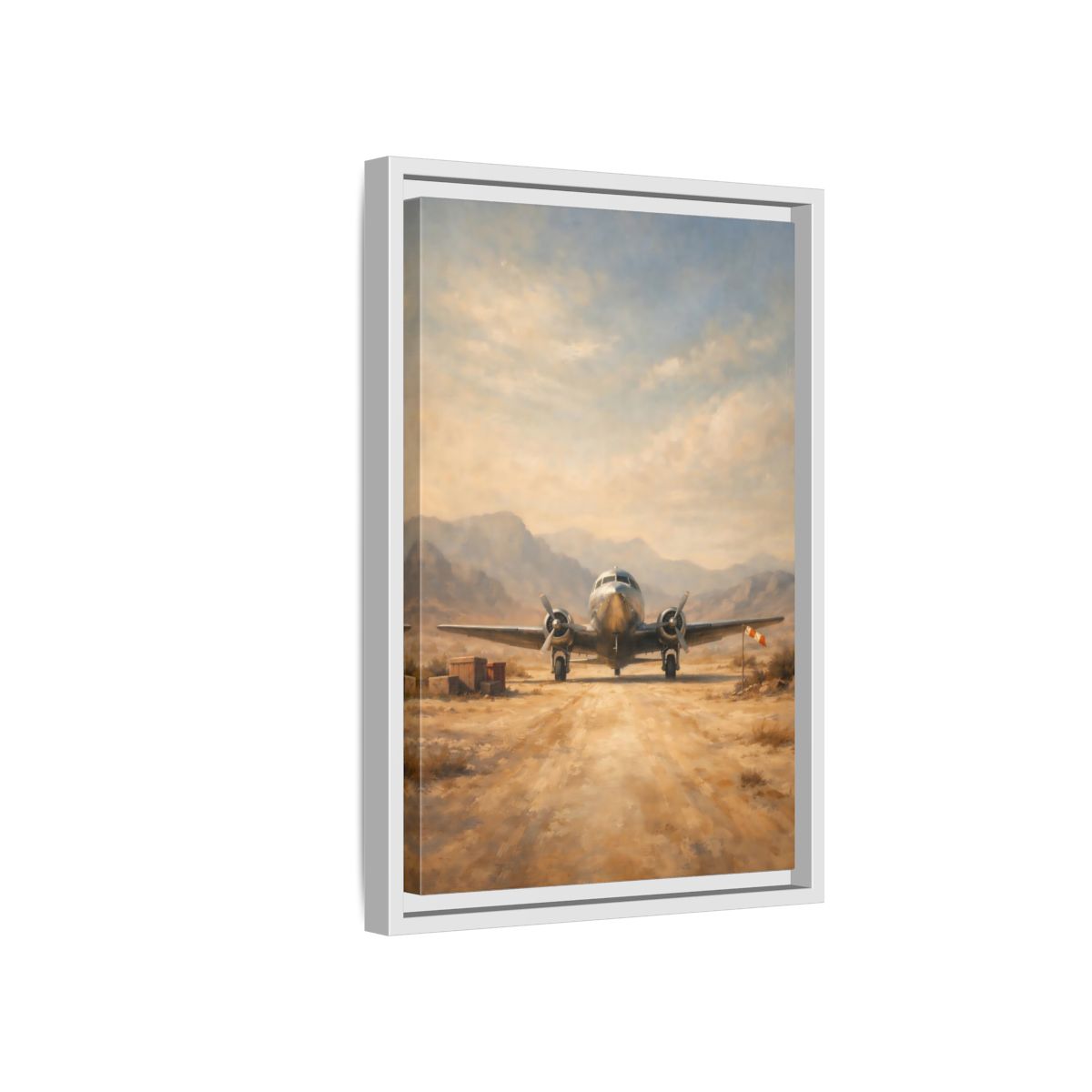 Side Mockup 4. Vintage Airplane Desert Airplane shown as stretched canvas wall art