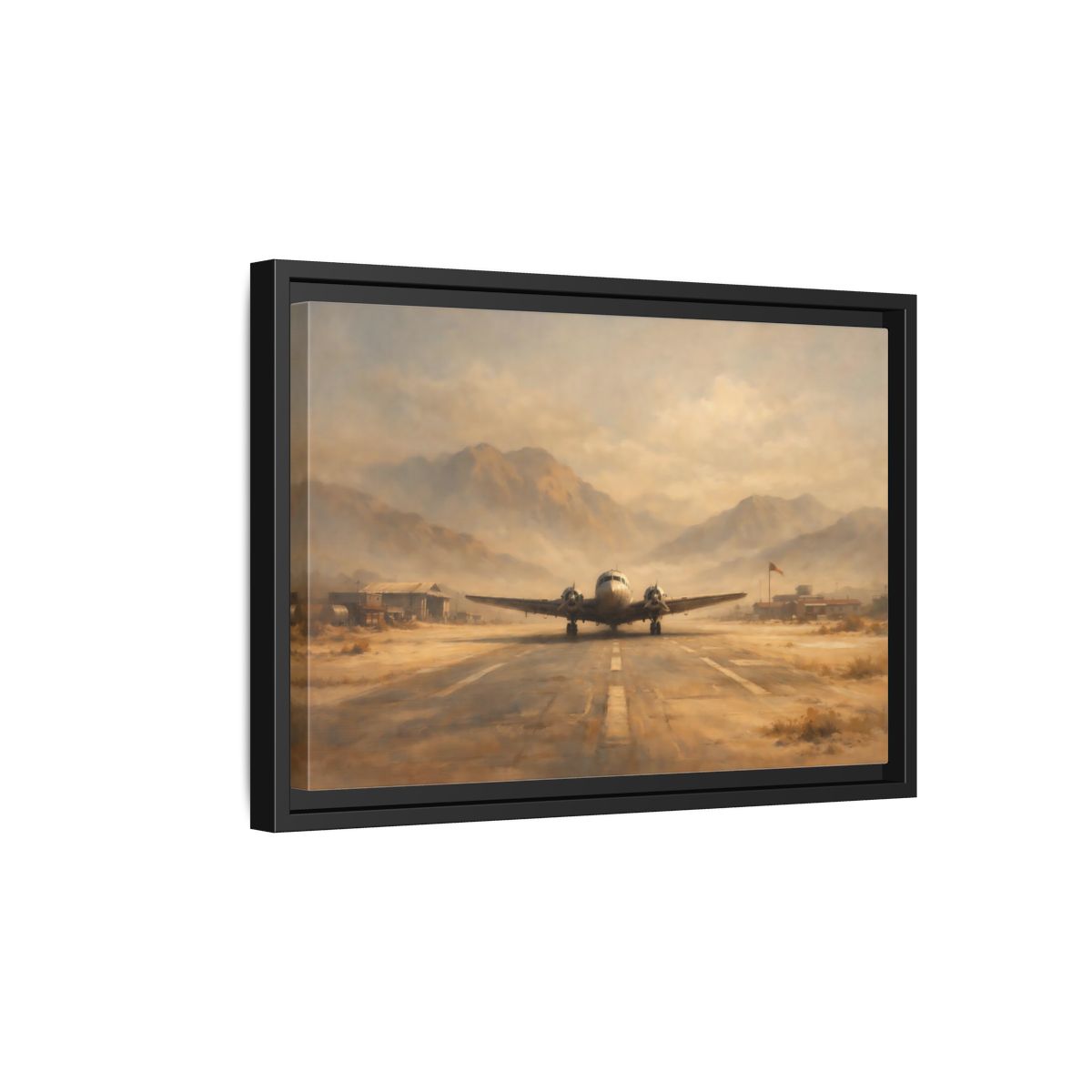Side Mockup 6. Vintage Airplane Desert Airplane shown as stretched canvas wall art