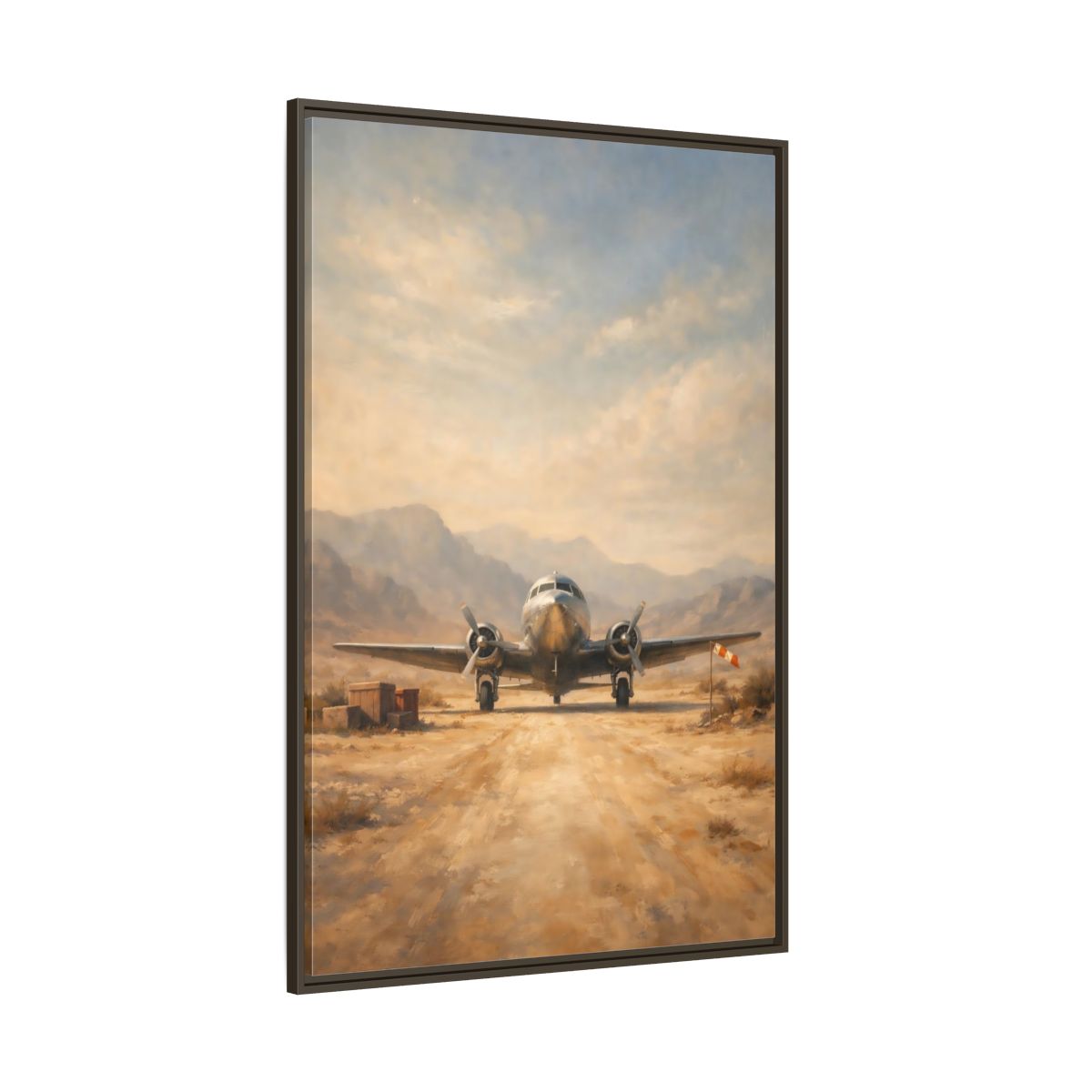 Side Mockup 8. Vintage Airplane Desert Airplane shown as stretched canvas wall art