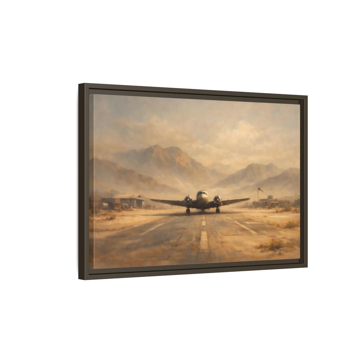 Side Mockup 2. Vintage Airplane Desert Airplane shown as stretched canvas wall art