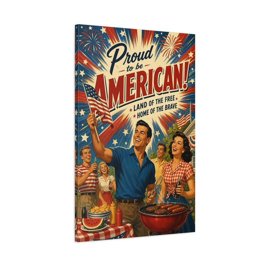 Vintage American Celebration Red White Blue Canvas Print – Retro Decor for Living Room, Large Wall - YesArtYes