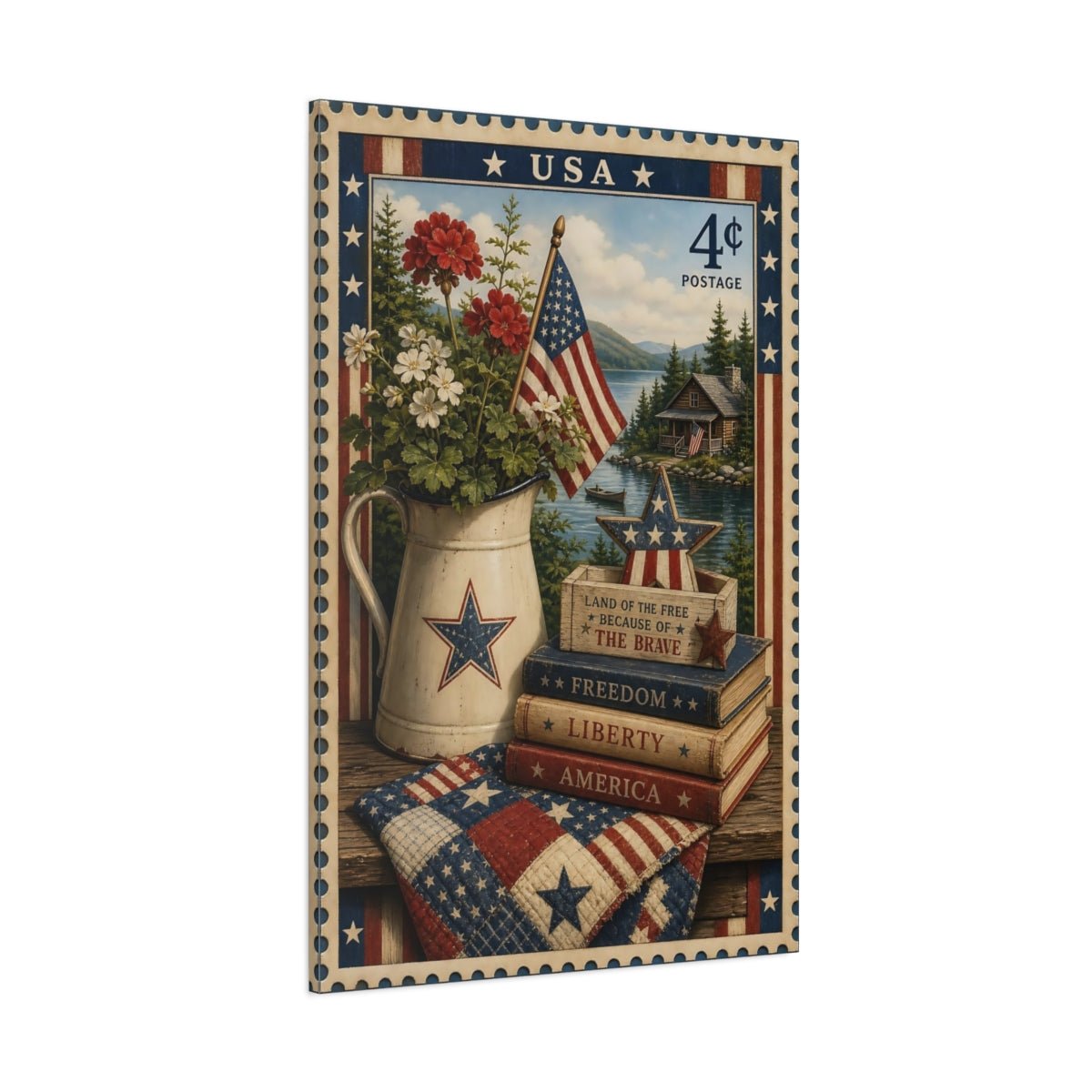 Vintage American Flag Red White Blue Canvas Print – Living Room, Above Console Table - YesArtYes